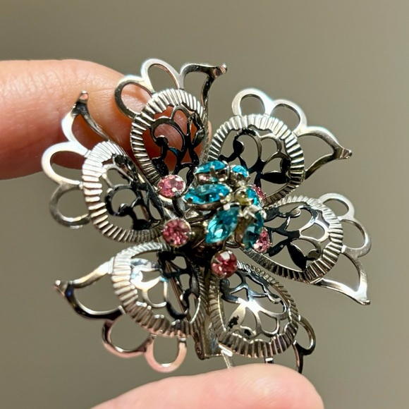 Bond Boyd Sterling Floral Brooch with Pink and Blue Stones - Picture 9 of 9